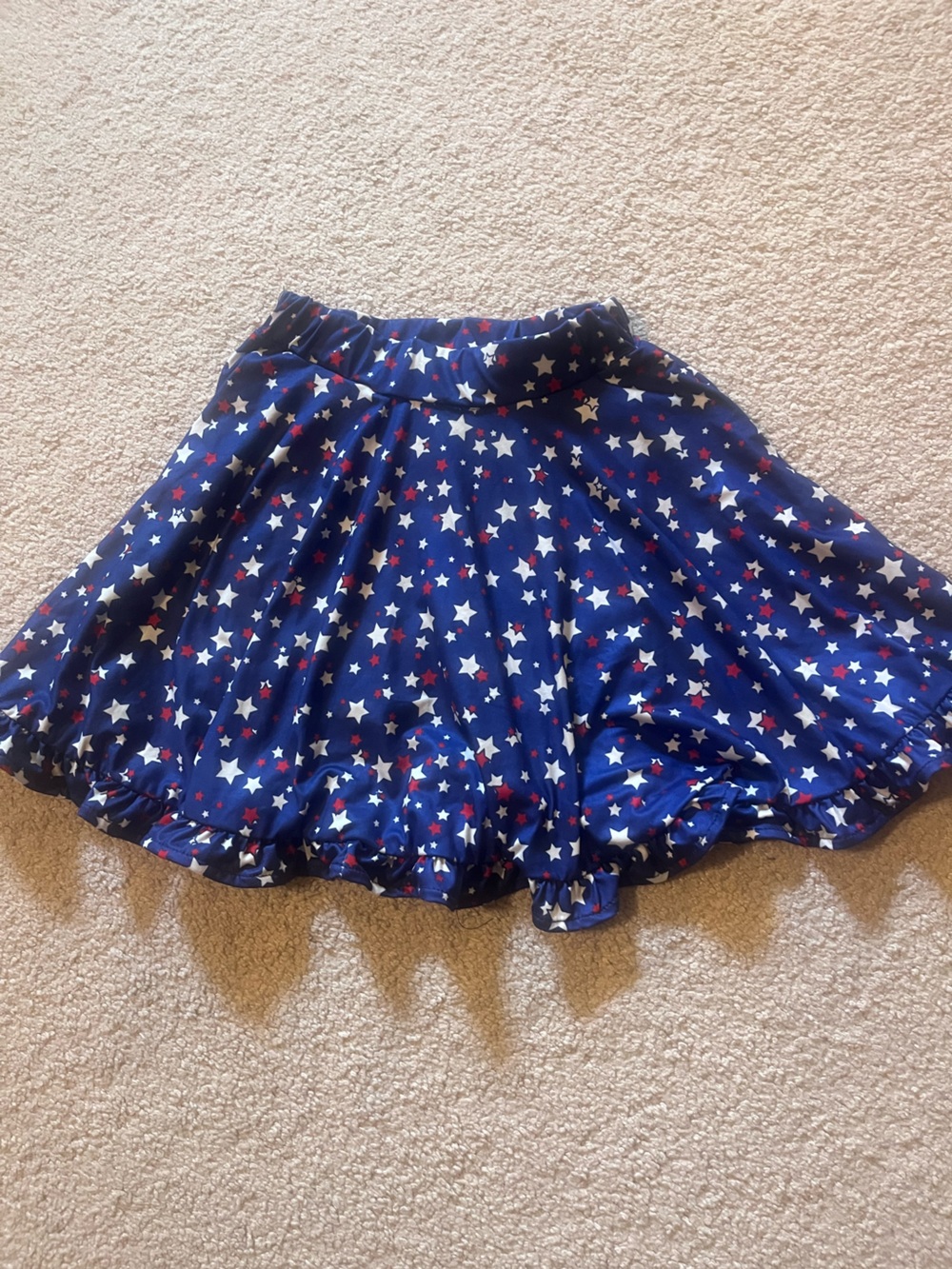 Star Print Navy Mini Skirt with Shorts underneath with Red & White Stars